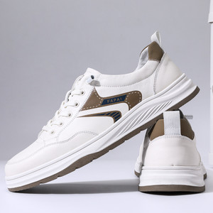 Papai – Baskets basses en cuir véritable pour homme, semelle épaisse de 30 mm, amortie, avec impression cuir et semelle en caoutchouc, chaussures de loisirs blanches - Product Image 2