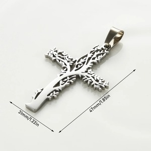 Pendentif Croix Arbre de Vie Creux en Acier Inoxydable pour Hommes et Femmes, Collier Hip Hop Punk Argent Or Noir, Breloque Bijou de Fête, Cadeau - Product Image 2