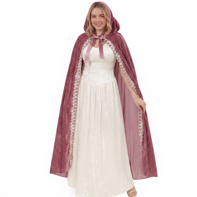 Velvet Witch Wicca Hooded Cape Halloween Cosplay Costume for Party and Christmas Stage Performance Wear