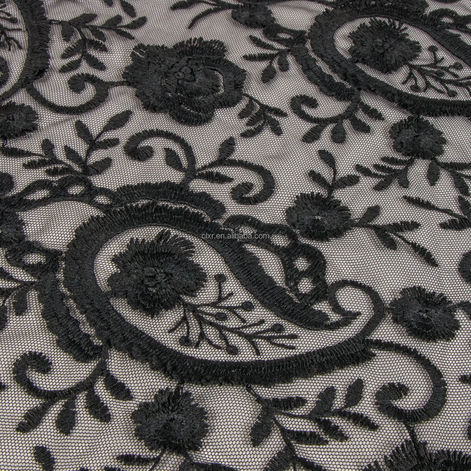 新しいデザインドバイ3D花刺繍ブラックフラワー刺Embroideryチュールレースハイエンドドレス生地