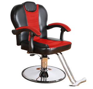 Sillón de Barbería Moderno, Cuero Sintético Rojo y Negro, Altura Ajustable Hidráulica, Base Redonda, Muebles de Salón - Product Image 4