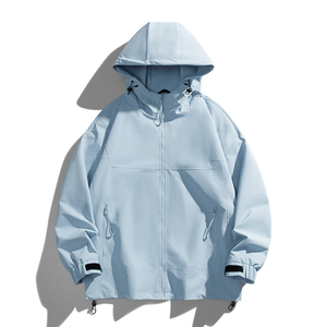 Design OEM Vente en gros <span class=keywords><strong>Softshell</strong></span> léger d'automne vierge Fermeture éclair complète à capuche Manteau de randonnée pour hommes Coupe-vent Veste tactique décontractée - Product Image 5