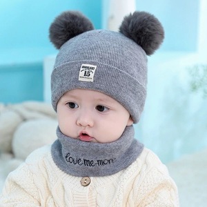 <span class=keywords><strong>Bonnet</strong></span> à <span class=keywords><strong>pompon</strong></span> chaud pour bébé garçon et fille, <span class=keywords><strong>bonnet</strong></span> tricoté pour nouveau-né mignon avec broderie de dessins animés, ensemble de chapeaux et d'écharpes - Product Image 3