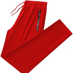 Celana olahraga pria, celana olahraga merah pria ukuran Plus, CELANA JOGGER keren nilon bersirkulasi udara, kantung ritsleting, celana panjang lurus