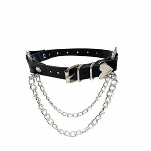 Love Heart Adjustable Leather Choker Punk PU Necklace Choker Soft Collar <b>Chain</b> for Women Girls Gothic Spiked Choker Necklace - Product Image 1