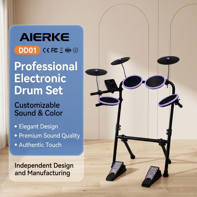AIERKE DD01 Electronic Drum Kit for Beginners & Kids-Lightweight 7-Pad Digital Drums with USB MIDI Headphone Jack & 100+ Sounds