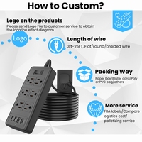 Güvenlik Sertifikalı 6 Prizli Akım Korumalı Priz Çoğaltıcı 2 USB Girişli IP20 Dereceli Özelleştirilebilir Uzunlukta Uzatma Kablolu Ev Tipi Çift Priz