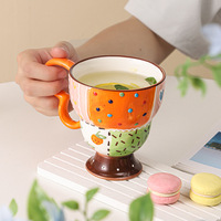 Noordse handgeschilderde bloemen 350ml porseleinen theekop met aangepast logo bedrukt keramiek koffiemokken met hartvormig handvat voor zakelijk cadeau