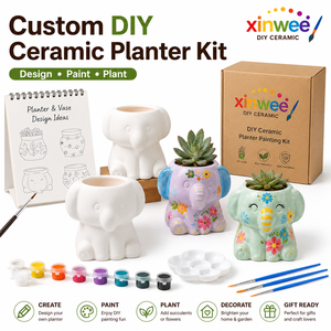 Kit de peinture DIY pour pot de fleurs en céramique en forme d'éléphant, 8 couleurs de peinture, artisanat artistique pour enfants, pot de fleurs, décoration de bureau, cadeau - Product Image 1