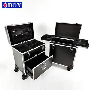 Estuche de maquillaje profesional Obox con cajones, carrito de almacenamiento rectangular plateado y negro para el hogar y viajes, fácil de limpiar - Product Image 1
