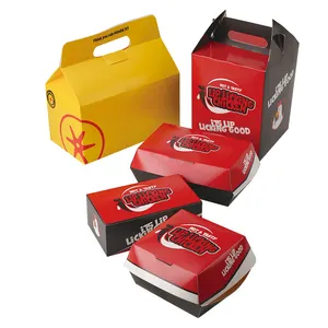 맞춤형 인쇄 로고 크래프트 용지 햄버거 후라이드 치킨 페이퍼 박스 재활용 한식 후라이드 치킨 테이크 아웃 박스