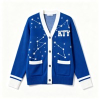 Pull en tricot pour femme de haute qualité, logo personnalisé, broderie en chenille, fabrication directe d'usine, cardigan bleu d'hiver