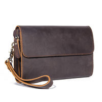 Dompet Kulit Sapi Vintage Mad Horse Kustom, Dompet Panjang Kulit Asli Berkualitas Tinggi dengan Ritsleting & Penutup Hasp untuk Pria