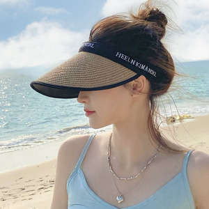 Heeln <b>Straw</b> Visor <b>Hat</b> Adjustable Foldable Large Brim UV Protection Beach Sun <b>Hat</b> For Women <b>Summer</b> Outdoor Use - Product Image 2