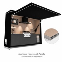 Dapur Luar Ruangan Grosir 2900mm Kanopi Lipat Bermotor Kompor Induksi 4 Tungku Gas dan Panggangan Arang, Harga Pabrik