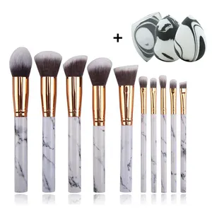 Professional 13Pc Cosmetic Brush Private Label Cheap Marble Makeup Brush and Sponge Set for Blush Foundation Eyeshadow Concealer
