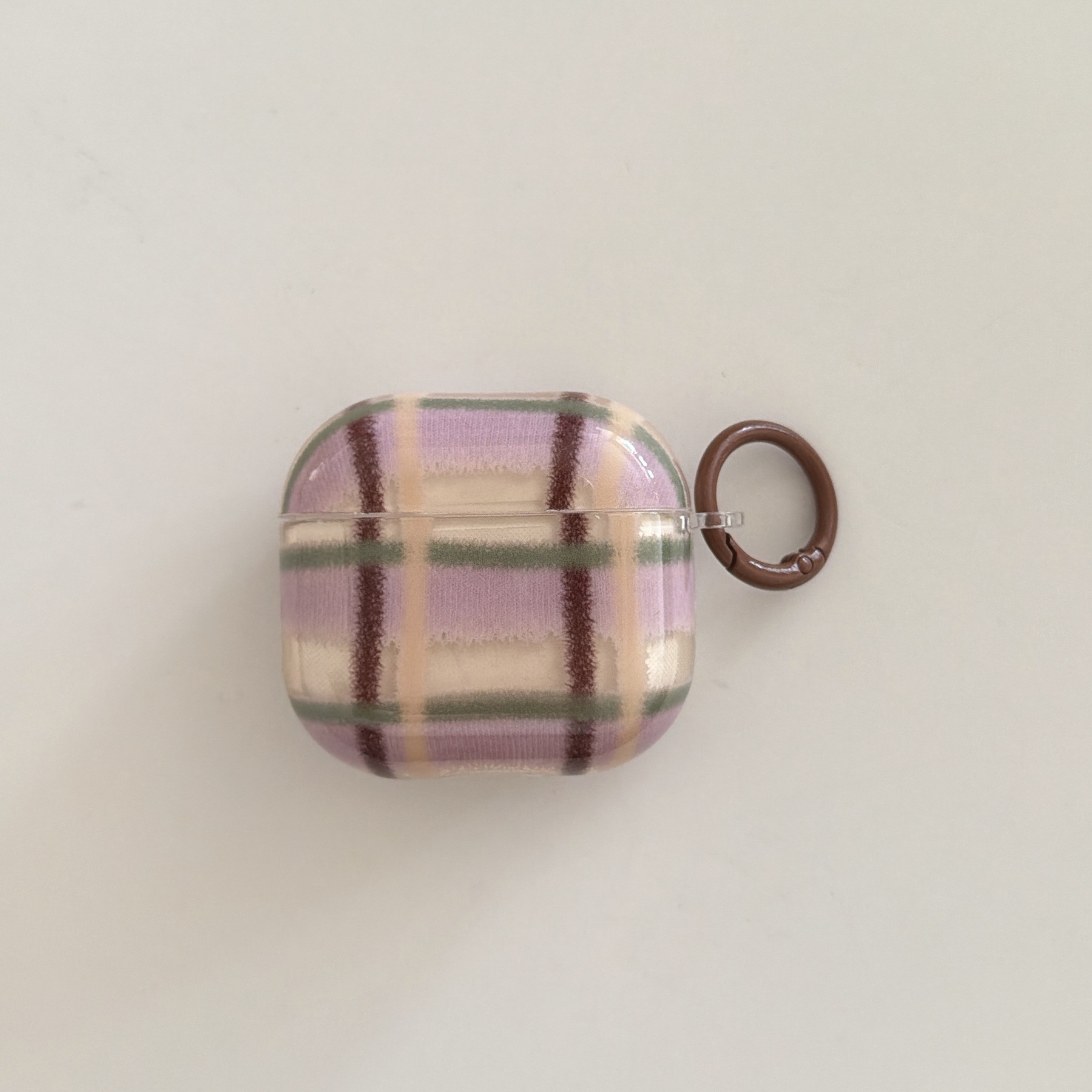 Brown and purple plaid, brown ring