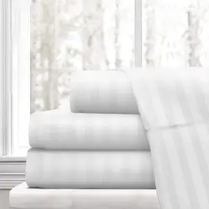 2.5厘米聚棉条纹酒店亚麻床单面料批发白色宽幅100% 棉有机缎面料