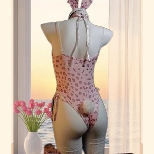 Golden Shuttle Weaving Fun <b>Bunny</b> Bodysuit Pink Leopard Print Women's <b>Costume</b> Fancy Dress Role Play Outfit - Product Image 2