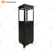 Brasero extérieur à gaz coupe-vent avec vue sur le verre, en acier thermolaqué durable, avec roues, sans fumée, pour terrasses, certifié CE