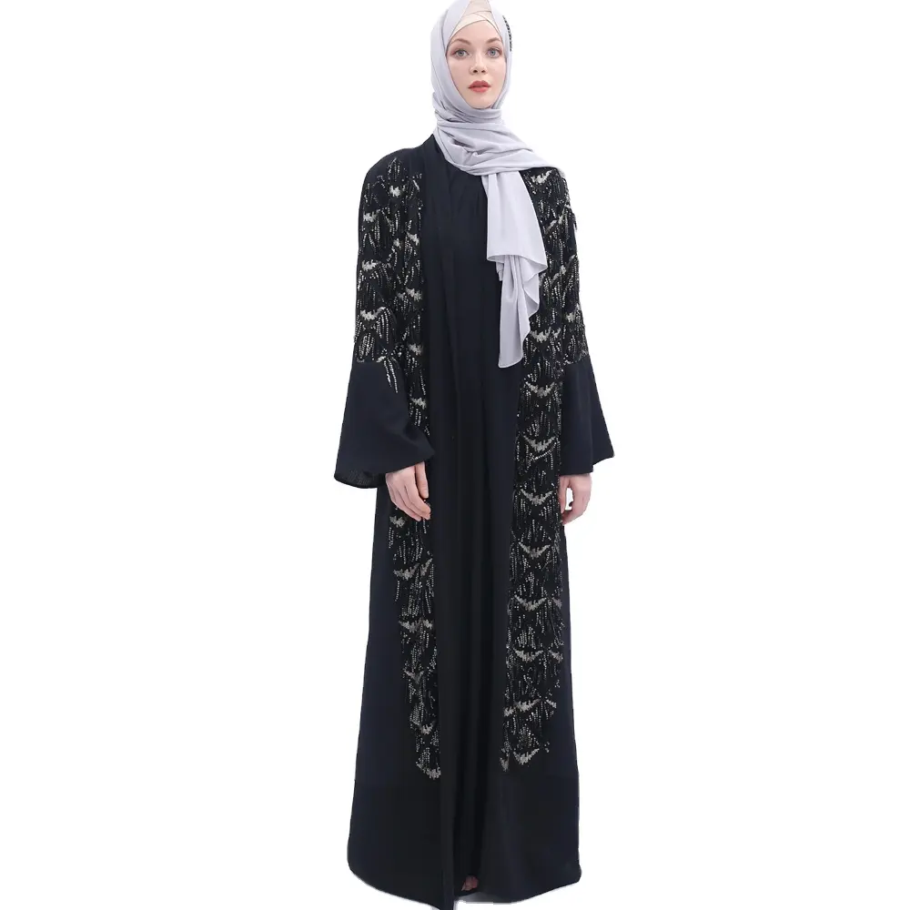 Kardigan Jubah Muslim, 9507 Liontin Luar Kardigan Muslim Abaya Turkey Rumbai Berlian