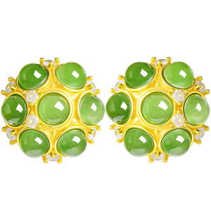 Authentic spinach green natural jade and jadeite <b>stud</b> earrings for women, made of S925 <b>silver</b> with inlaid jade - Product Image 5