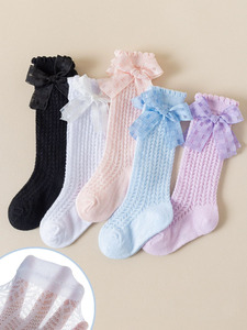 Chaussettes longues à nœud ajourées pour bébés filles, chaussettes d'été à volants, chaussettes hautes au genou avec nœud pour bébés - Product Image 3