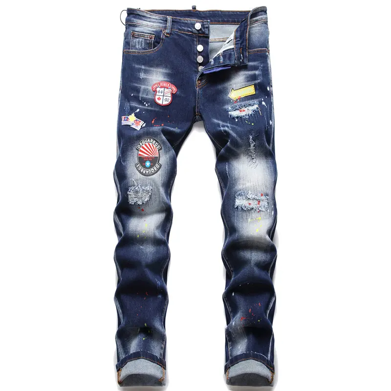 AIPA מותאם אישית מעצב חדש סגנון כפתור גברים ג 'ינס סקיני צד כיסי ג' ינס לגברים רחוב ארוך ג 'ינס צפצף
