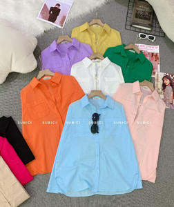 Chemise en lin taille unique pour femme L730 avec une poche élégante, couleur unie, décontractée, printemps-été, fabriquée au Vietnam - Product Image 2