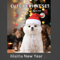 Ensemble de vêtements de Noël classiques et écologiques pour chats et chiens, ajustables, pour accessoires photo, avec collier à nœud papillon rouge et mini-casquette de Père Noël