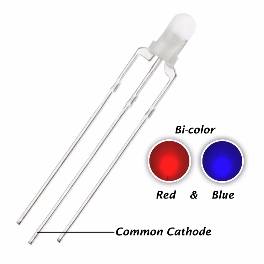 3 Pin Red and Blue Diffused Common Cathode 3mm 5mm dual color LED Diode Light Bicolor Light-Emitting Lamp