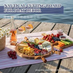 Round Ship <b>Wheel</b> Cheese <b>Board</b> Acacia Wood Serving Tray With Knives Set For Party Gathering Durable Food Safe - Product Image 3