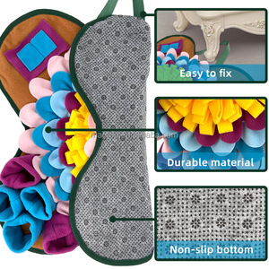Alas Makan Perlahan untuk Anjing Kecil/Sedang, Motif Bunga Warna-warni Klasik, Bahan Linen Berbulu, Puzzle Stimulasi Mental - Product Image 3