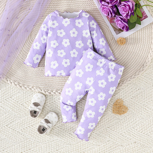 Ensemble pantalon et haut à manches longues pour bébés filles, printemps automne, ensemble quatre pièces, polyester, imprimé fleuri, confortable et élégant - Product Image 4