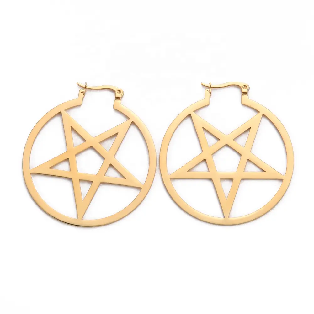 Hollow Pentagram Round Hoop Earrings for Women Stainless Steel Ear Hook Gothic Style New Fashion Party Birthday Jewelry Gifts