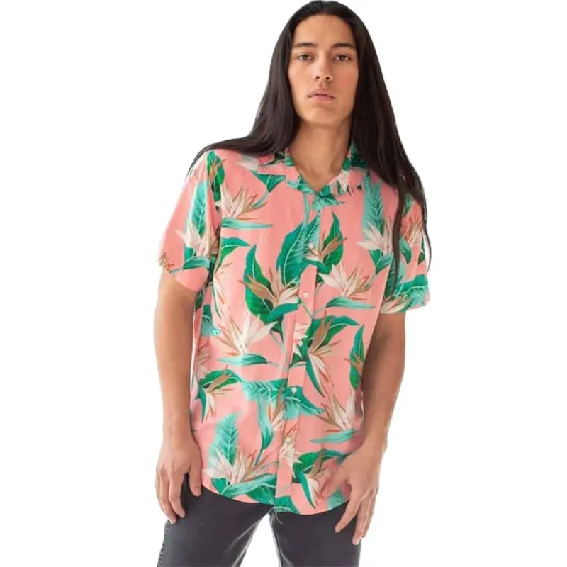 Verano poliéster botones arriba camisas personalizadas Digital impreso hombres playa camisas hawaianas