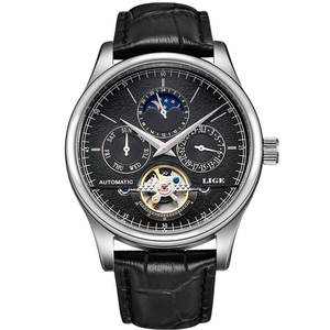 <span class=keywords><strong>LIGE</strong></span>-<span class=keywords><strong>Reloj</strong></span> de pulsera para hombre, accesorio Masculino de pulsera resistente al agua con mecanismo automático de Tourbillon y calendario, complemento mecánico de marca de lujo - Product Image 4