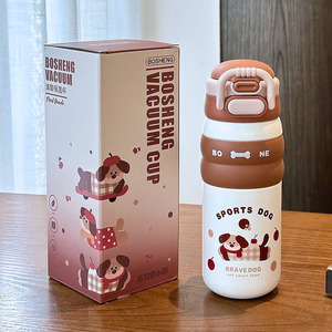 Gobelets isothermes portables de 490 ml en acier inoxydable 316 pour femmes, avec paille double, motif dessin animé, pour le sport, vente en gros - Product Image 3