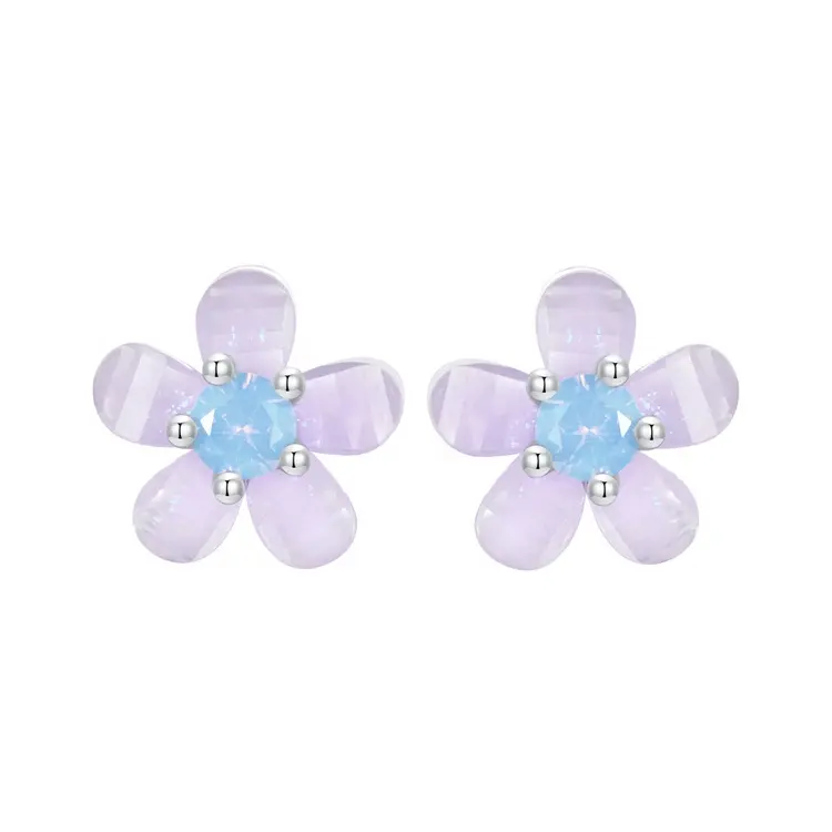 Youchuang latest purple kids cute summer opal earring stud elegant wholesale 925 silver jewelry resin flower earrings for girls