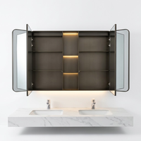 Armoire miroir en acier inoxydable avec étagères latérales, double miroir, étagère ouverte, armoire murale de rangement pour salle de bain, spa, dressing, décoration