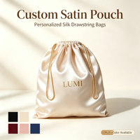 Pochette en satin de soie de luxe avec cordon de serrage, logo personnalisé, sac anti-poussière pour extensions de cheveux et emballage cadeau haut de gamme