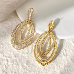 Boucles d'oreilles micro-pavées en CZ plaquées or 18 carats, grandes boucles d'oreilles en zircon en forme de goutte d'eau pour femmes, cadeau - Product Image 6