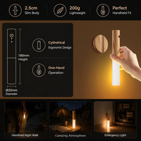 Lámpara de Pared Inteligente con Sensor de Movimiento RGB, Lámpara Nocturna Magnética Recargable de Madera, Portátil para Dormitorio o Escalera