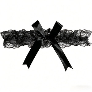 Lazo elástico de encaje blanco dulce para mujer, accesorio de joyería corporal sexy con lazo negro para muslo - Product Image 6
