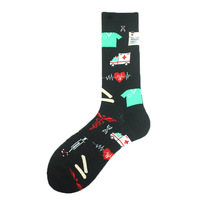 Chaussettes mi-mollet unisexes avec motif hamburgers et frites, chaussettes décontractées absorbant la transpiration