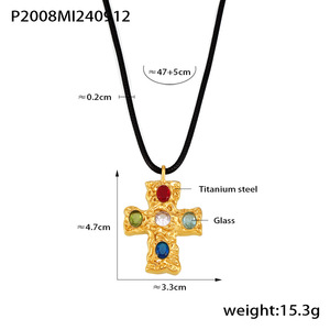 Kalung Liontin Wanita Sporty Berlapis Emas 18K dengan Rantai Tali Hitam dan Kaca Tempa Gaya Eropa dan Amerika - Product Image 6