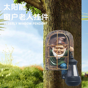 Solar Powered Garden Dwarf <b>Window</b> Ornament Resin Old Man Hanging <b>Light</b> Outdoor Decor - Product Image 1
