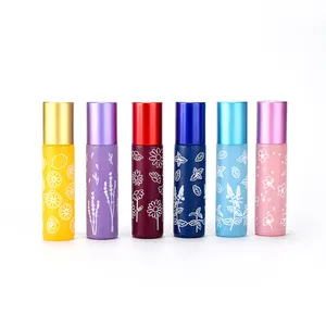 macaron color roll on glass bottle Perfume flower pattern 10ml Essential oil glass roller bottle