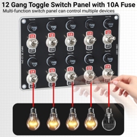 Panneau de commutation à 10 interrupteurs à bascule avec fusible 10A, interrupteur à bascule robuste SPST 3 broches 12V-24V ON/OFF pour bateau, camping-car, voiture, camion