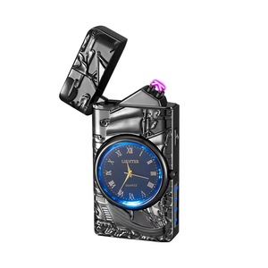 Jiaxin alta calidad a prueba de viento USB doble arco encendedor iluminación linterna encendedor recargable encendedor de cigarros con reloj - Product Image 1